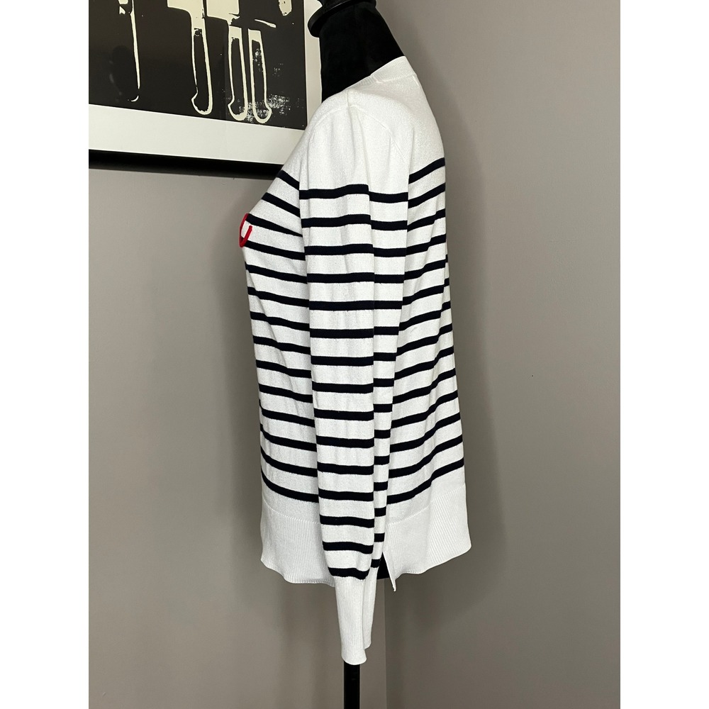 Marled Crewneck Long Sleeve Striped Love Sweater Black White Red Twee Preppy XS - Picture 3 of 7